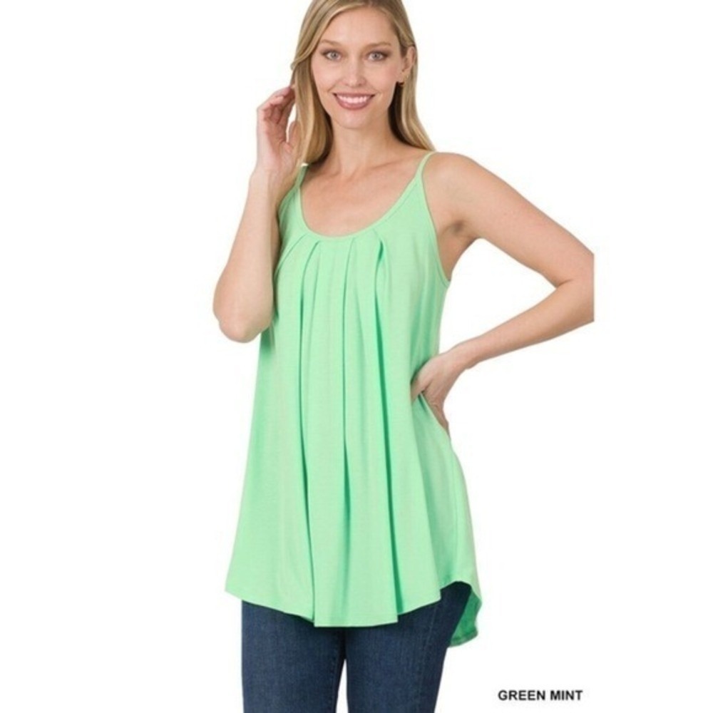Zenana Women's Pleated Tunic Tank Top Mint Green Size M New With Tags
